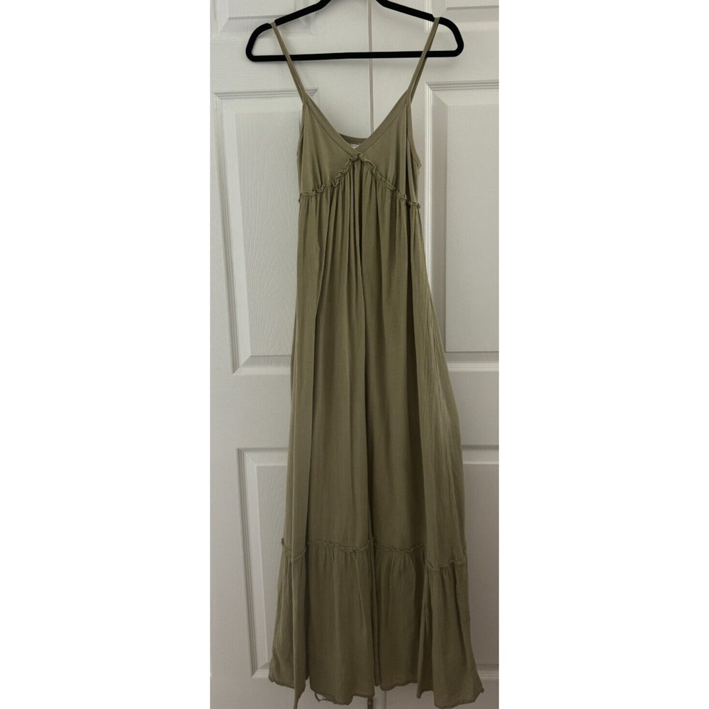 HARDTAIL V-Neck Maxi Tiered Ruffled Dress Sundress, Olive Green, XS